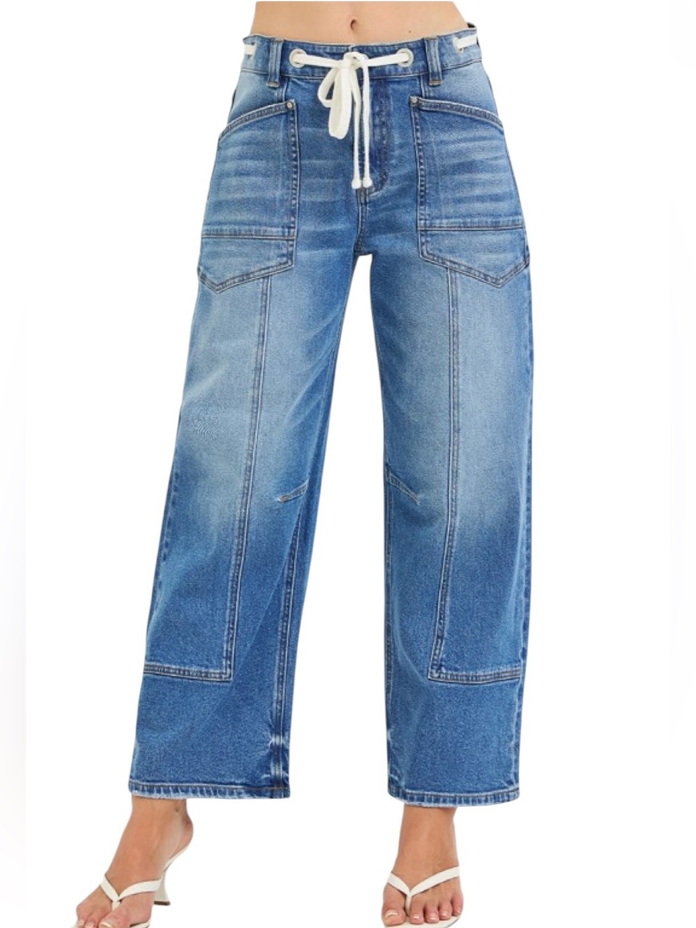 Risen Women’s 13 31 Slouchy Croppled Barrel Eyelet Waist Blue Jeans NEW